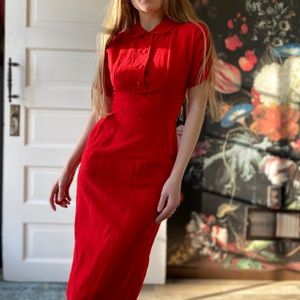 Vintage 1960’s Button Collared Red Sheath Dress